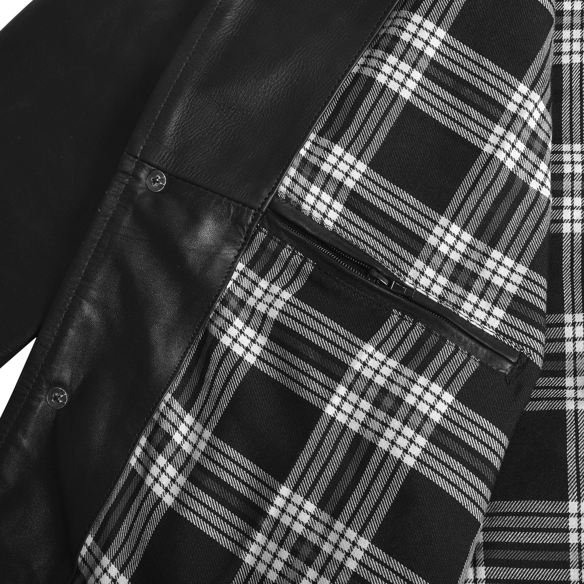 Men's Black Cowhide Car Coat with Plaid Lining – plaid lining with inside zip pocket