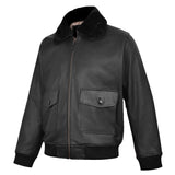 Men's Black Leather G-1 Flight Jacket with Faux Fur Collar – three-quarter side view