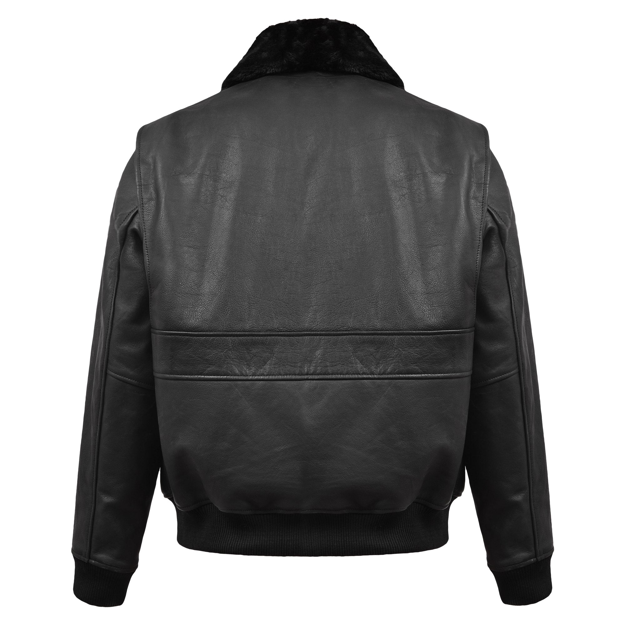 Men's Black Leather G-1 Flight Jacket with Faux Fur Collar – back view