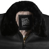 Men's Black Leather G-1 Flight Jacket with Faux Fur Collar – black faux fur collar close-up