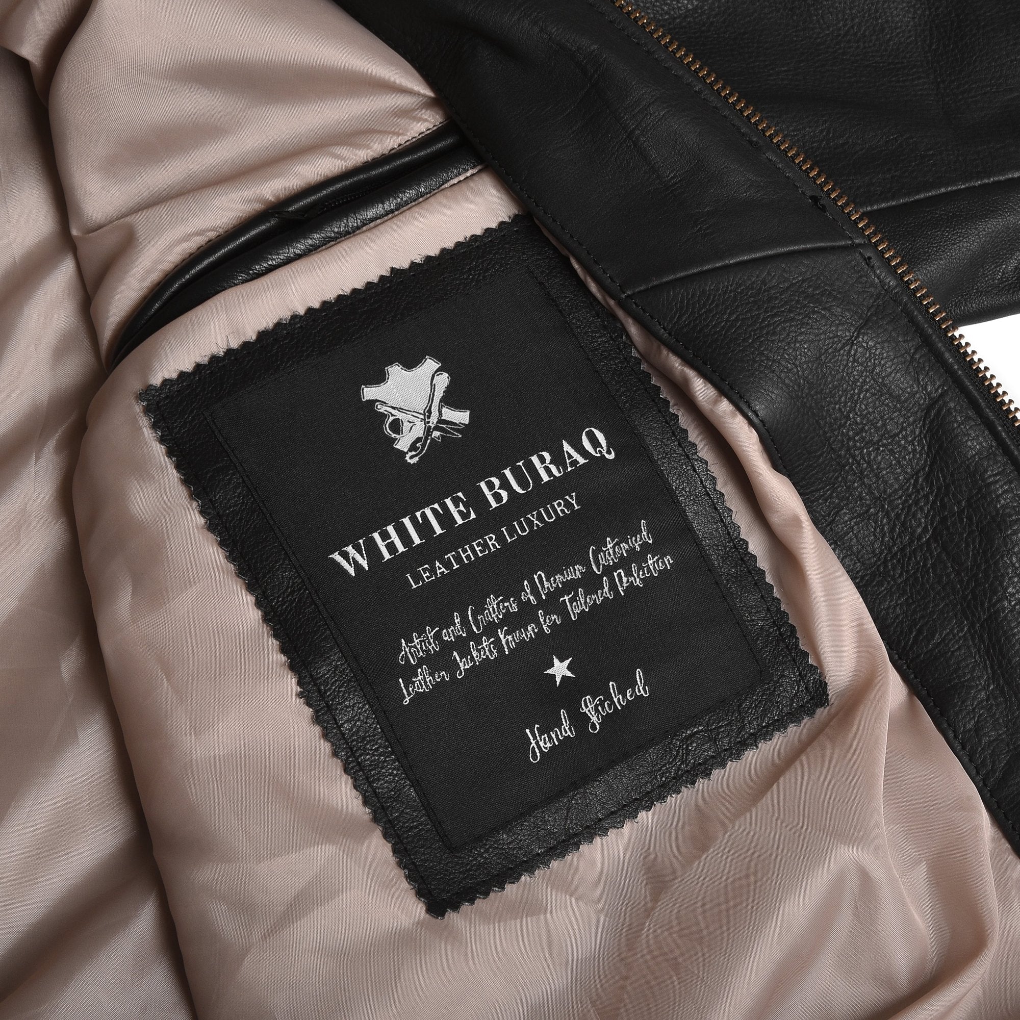 Men's Black Leather G-1 Flight Jacket with Faux Fur Collar – beige lining with inside label