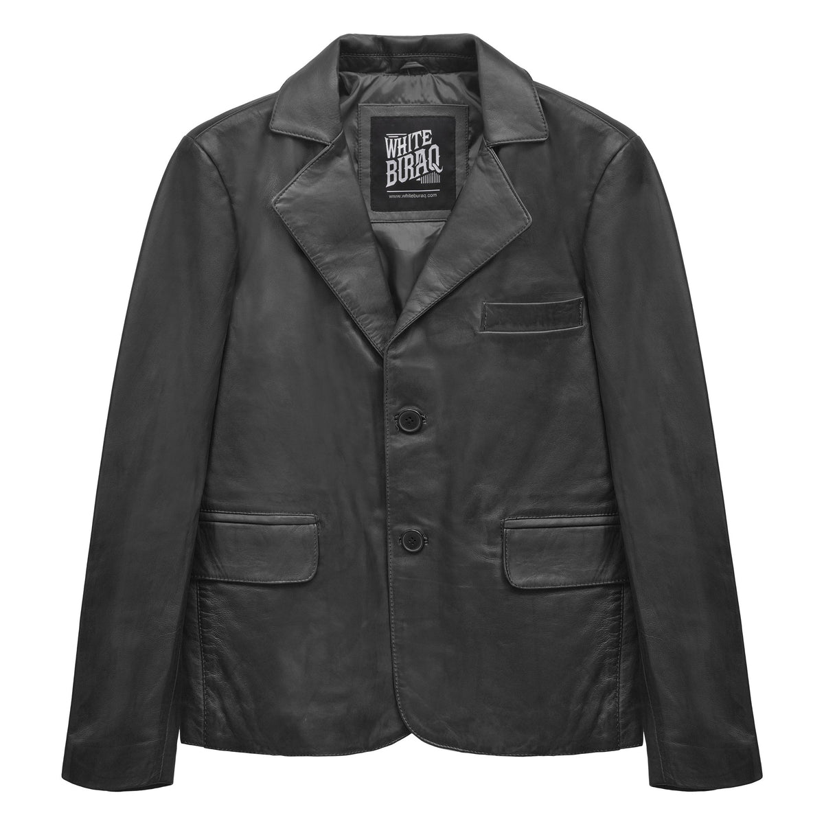 Men's Modern Leather Blazer in Black – front view