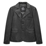 Men's Modern Leather Blazer in Black – front view