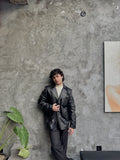 Men's Modern Leather Blazer in Black – worn by model, buttoned