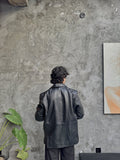 Men's Modern Leather Blazer in Black – back view on model