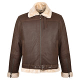 Men's B-3 Leather Aviator Jacket with Faux Shearling in Brown – front view