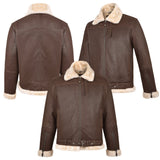 Men's B-3 Leather Aviator Jacket with Faux Shearling in Brown – front, back and side views