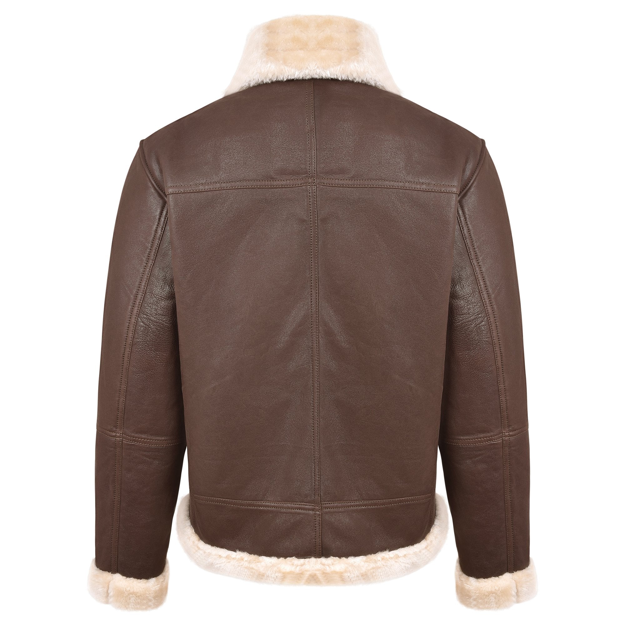 Men's B-3 Leather Aviator Jacket with Faux Shearling in Brown – back view