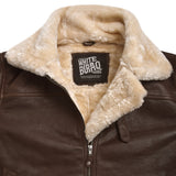 Men's B-3 Leather Aviator Jacket with Faux Shearling in Brown – faux shearling collar with throat latch
