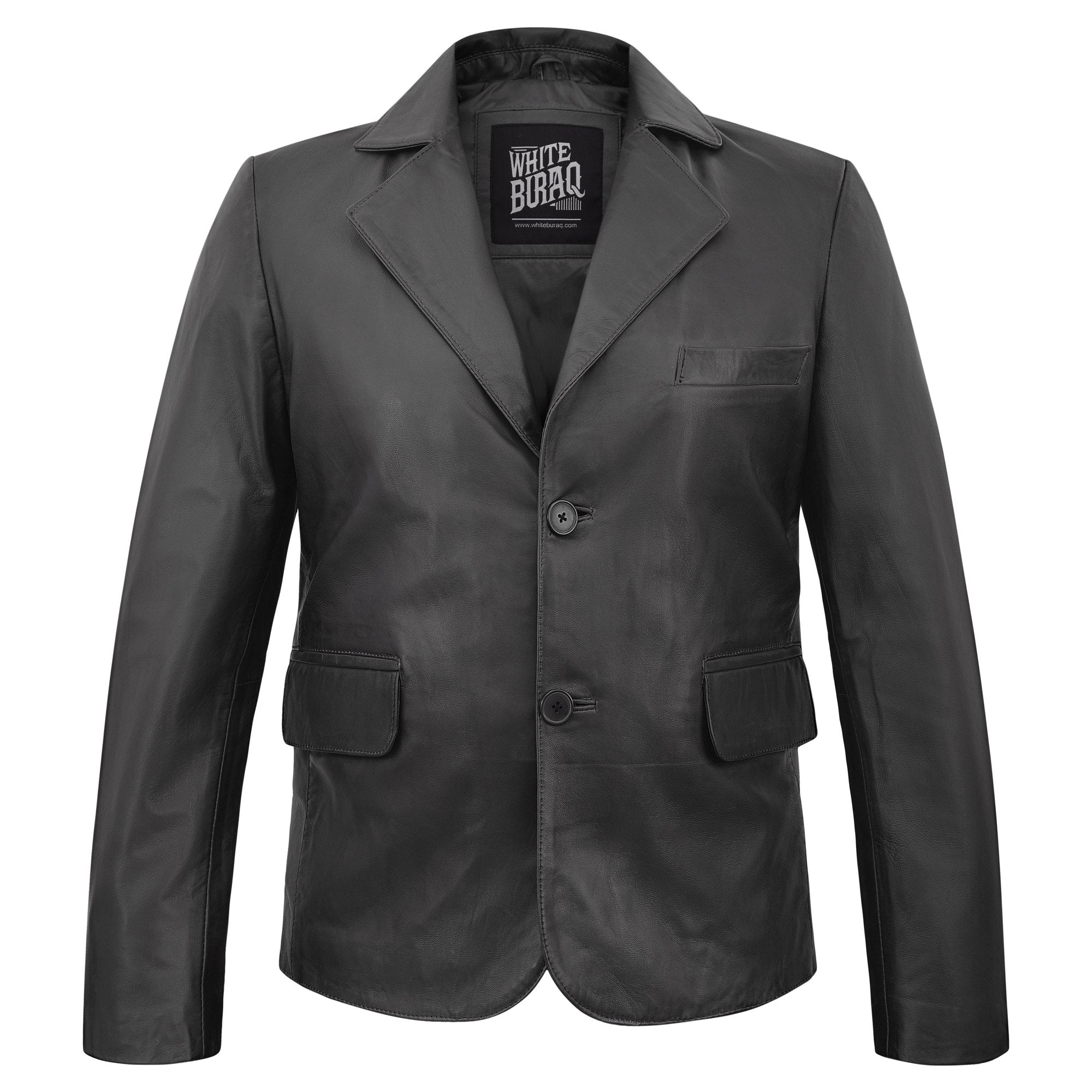 Men's Leather Two-Button Blazer in Black – front view