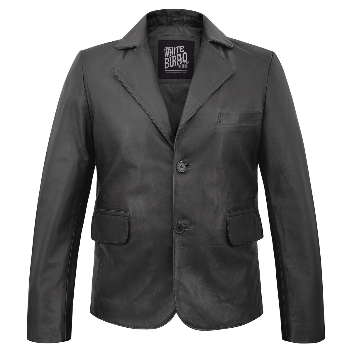 Men's Leather Two-Button Blazer in Black – front view