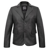 Men's Leather Two-Button Blazer in Black – front view