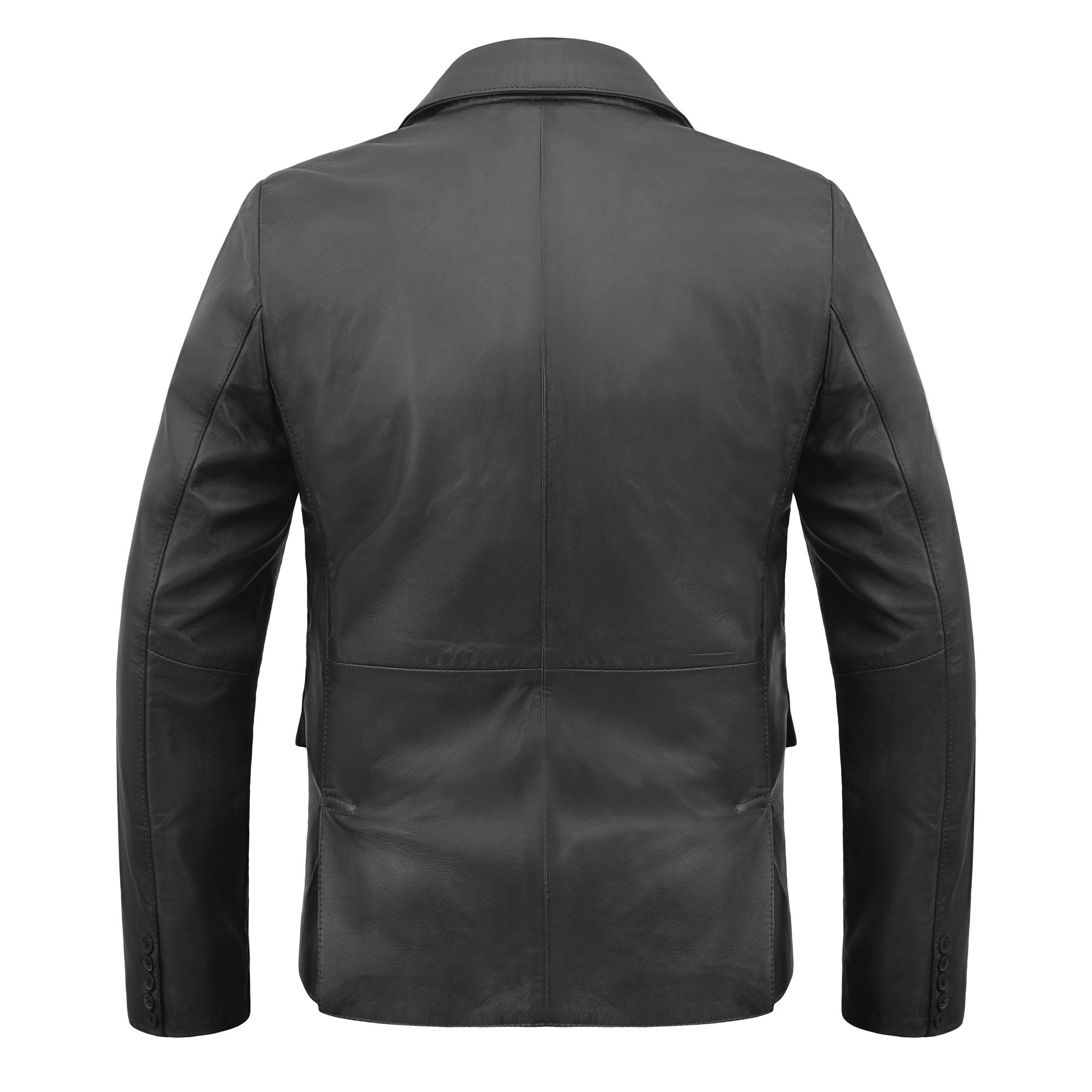 Men's Leather Two-Button Blazer in Black – back view