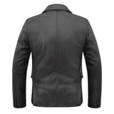 Men's Leather Two-Button Blazer in Black – back view