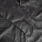 Men's Leather Two-Button Blazer in Black – four-button cuff and flap pocket detail