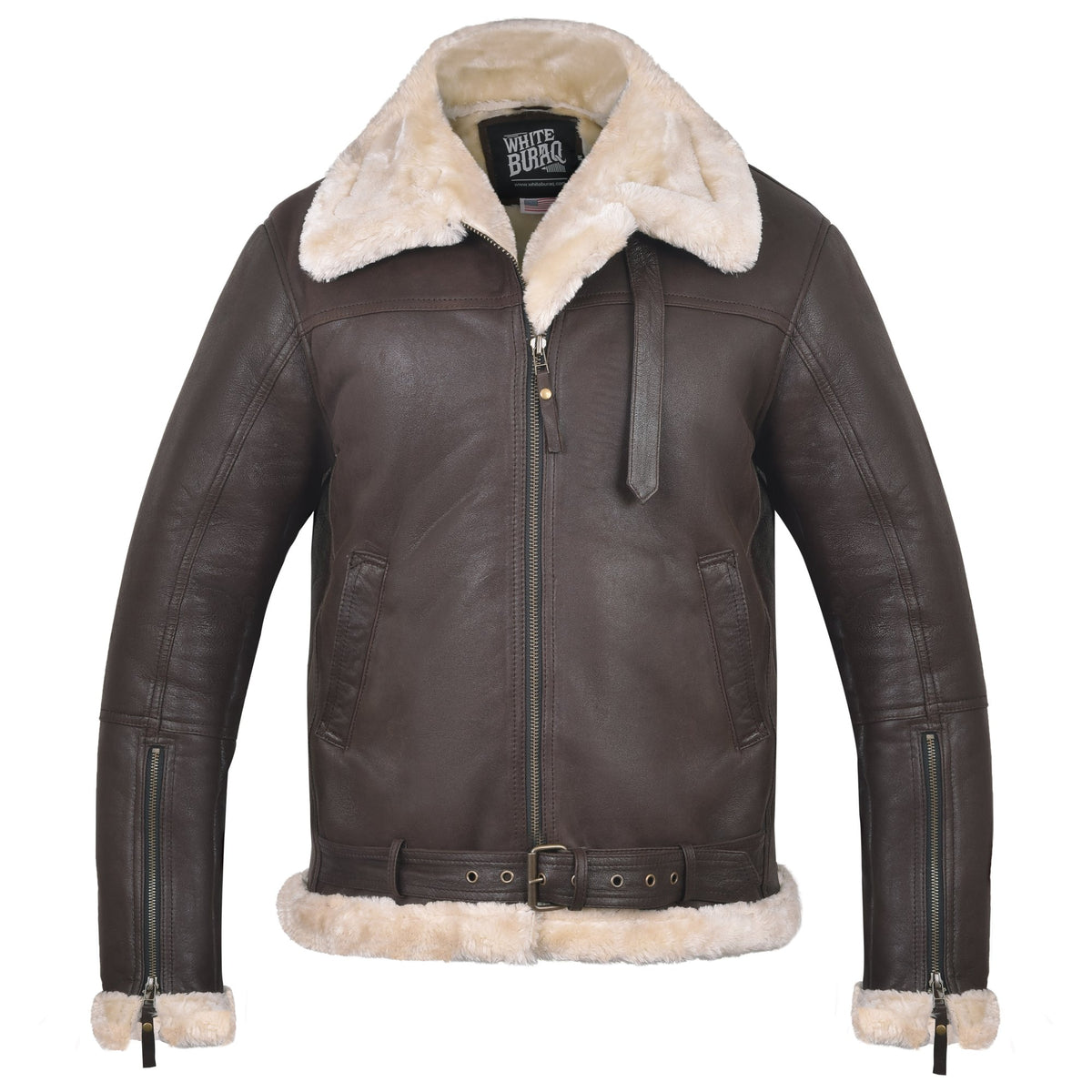 Men's B-3 Leather Aviator Jacket with Faux Shearling in Dark Brown – front view