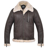Men's B-3 Leather Aviator Jacket with Faux Shearling in Dark Brown – front view