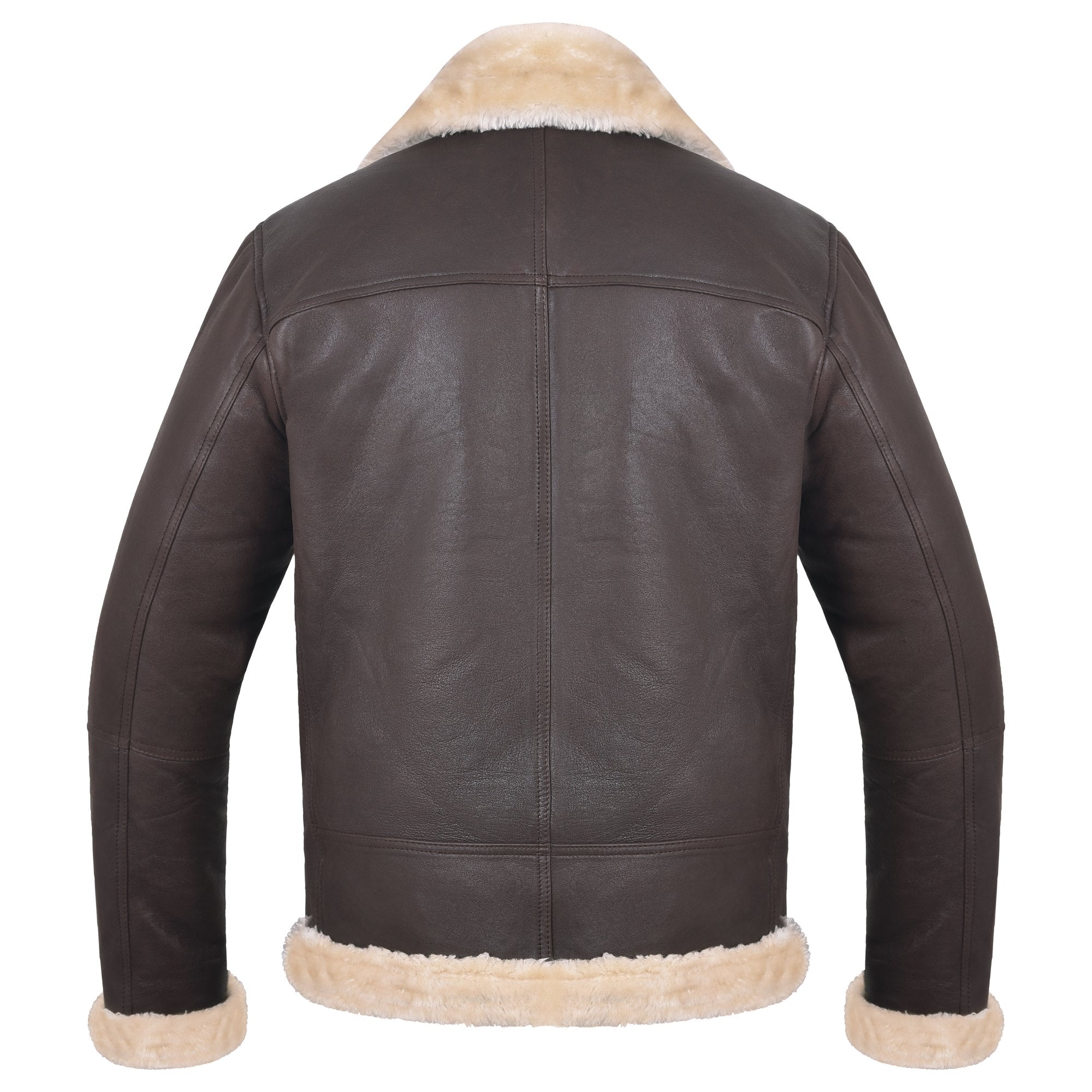 Men's B-3 Leather Aviator Jacket with Faux Shearling in Dark Brown – back view