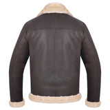 Men's B-3 Leather Aviator Jacket with Faux Shearling in Dark Brown – back view