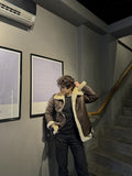 Men's B-3 Leather Aviator Jacket with Faux Shearling in Dark Brown – worn by model, front view