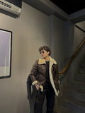 Men's B-3 Leather Aviator Jacket with Faux Shearling in Dark Brown – worn by model, open