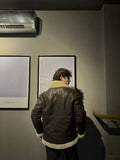 Men's B-3 Leather Aviator Jacket with Faux Shearling in Dark Brown – back view on model