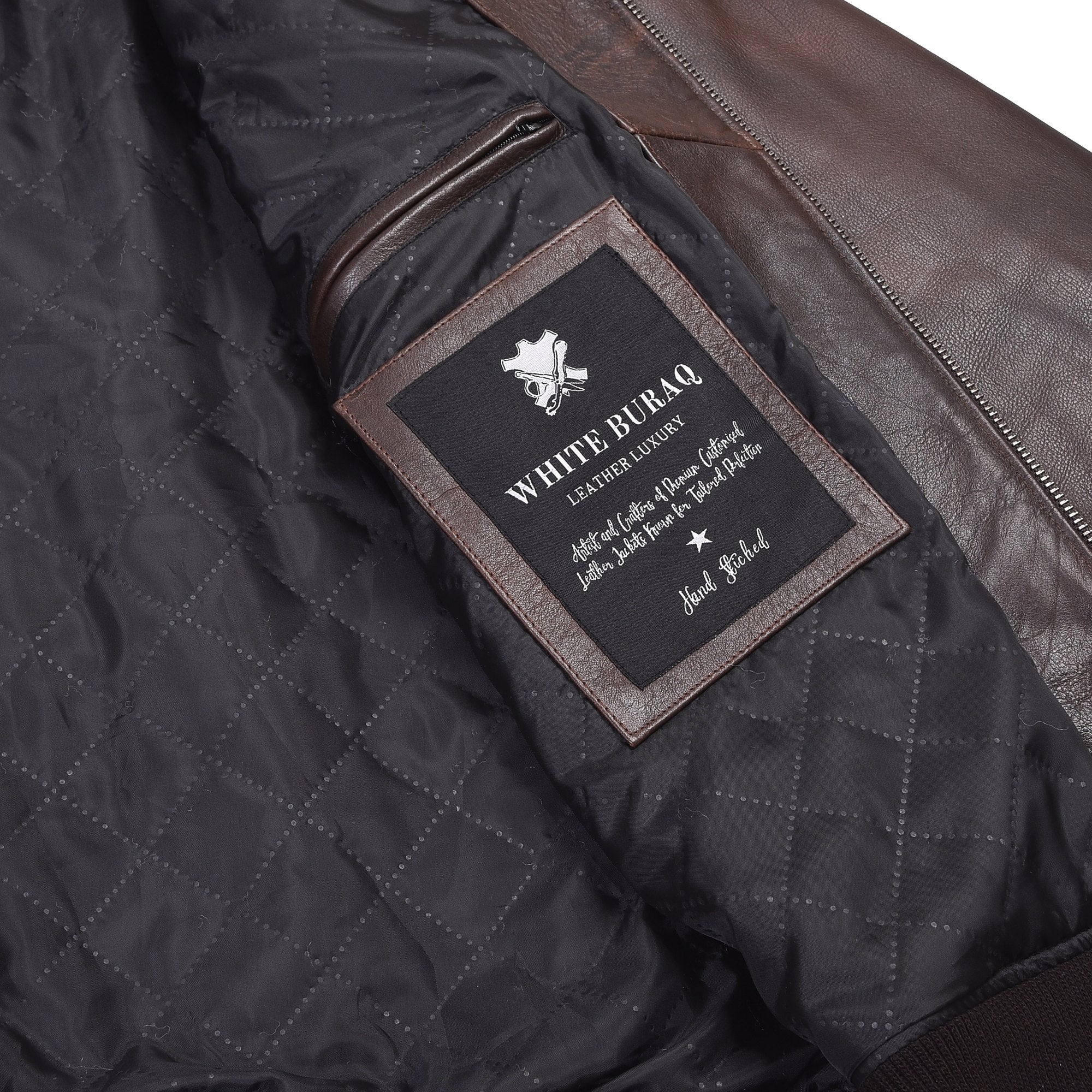 Men's Distressed Brown A-2 Leather Bomber with Removable Collar – quilted lining with inside zip pocket