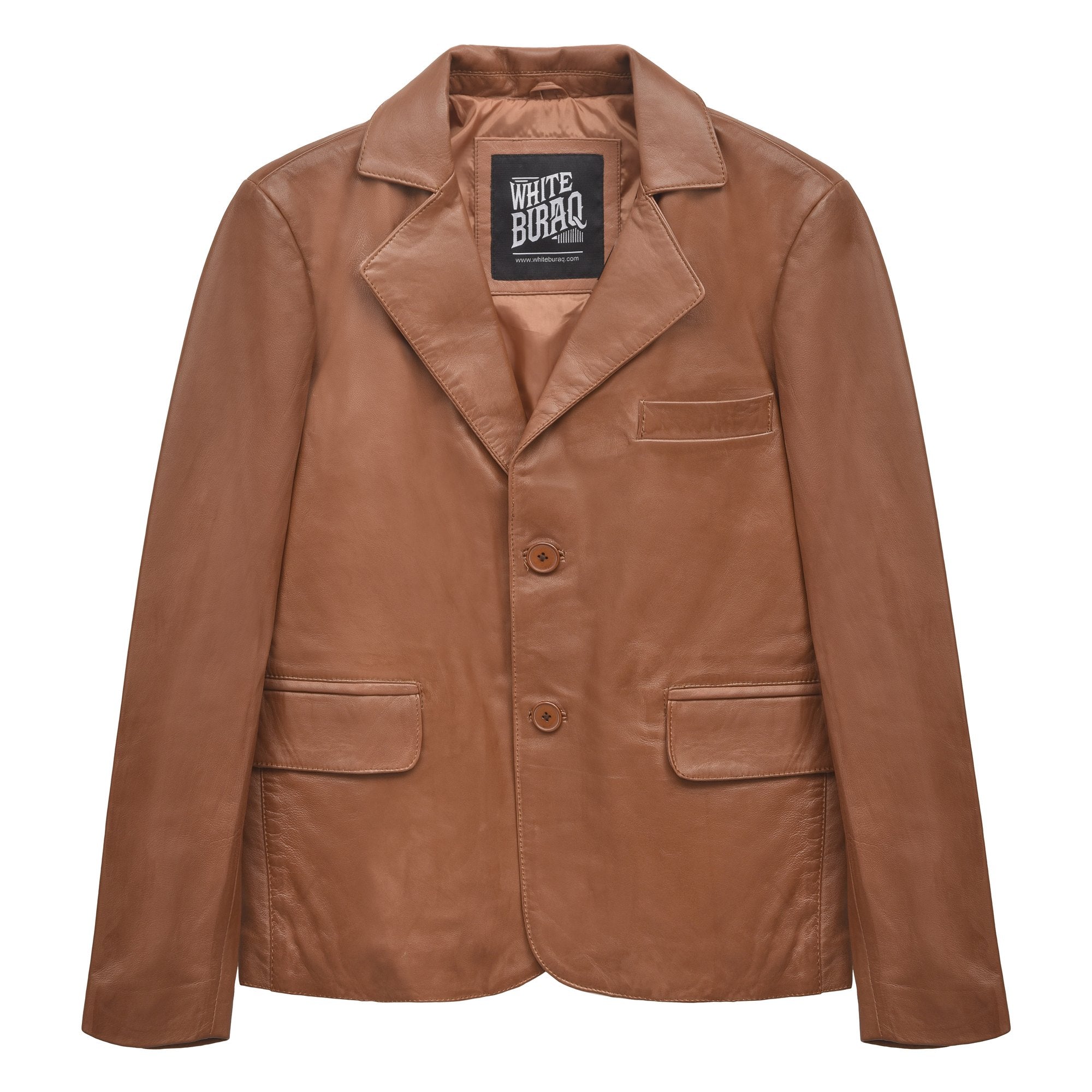 Men's Modern Leather Blazer in Tan – front view