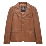 Men's Modern Leather Blazer in Tan – front view