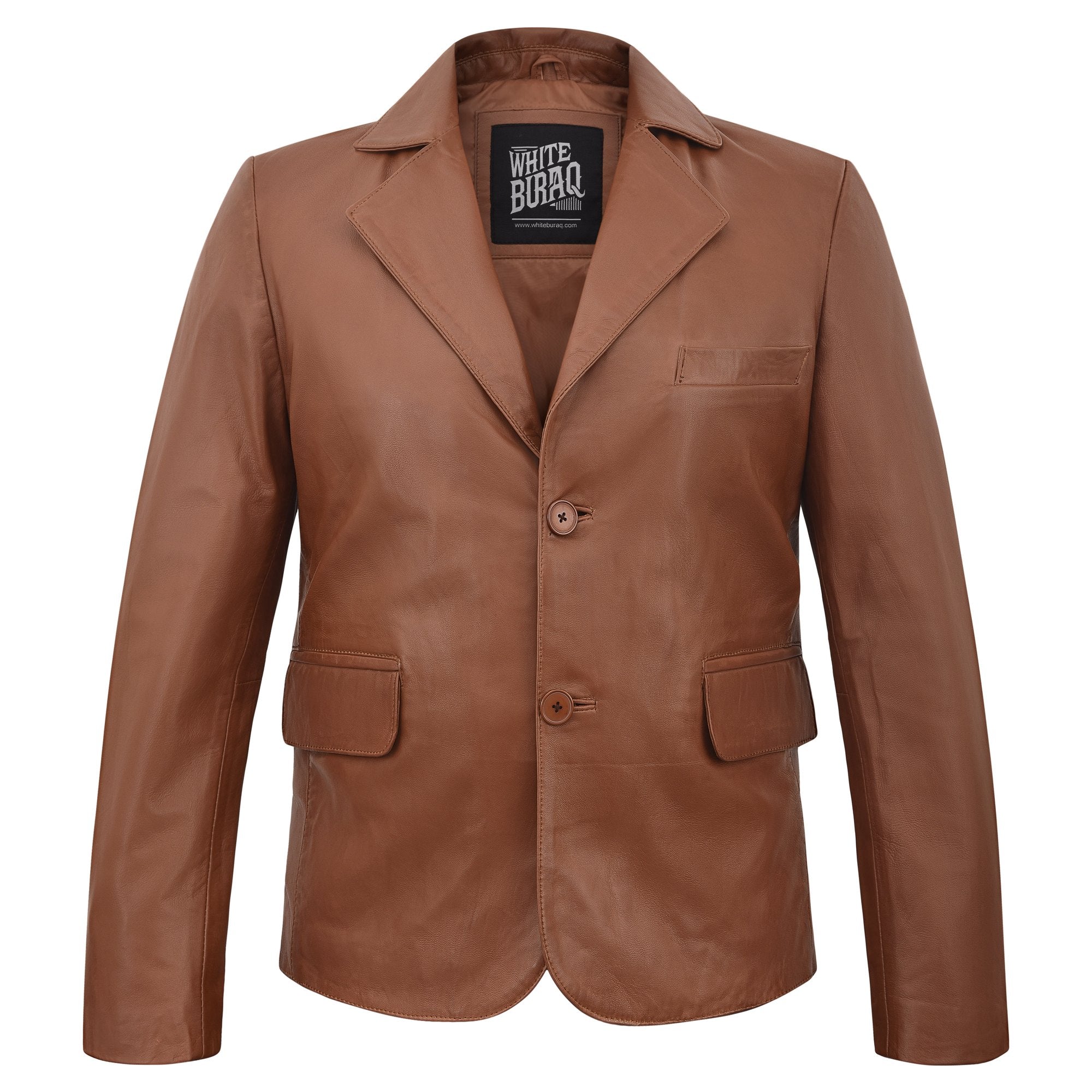 Men's Leather Two-Button Blazer in Tan – front view