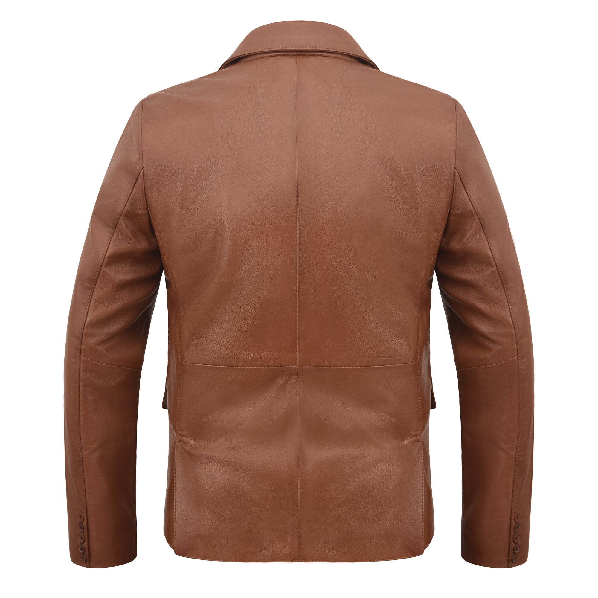 Men's Leather Two-Button Blazer in Tan – back view