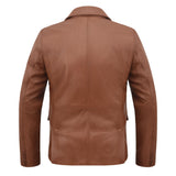Men's Leather Two-Button Blazer in Tan – back view