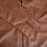 Men's Leather Two-Button Blazer in Tan – four-button cuff detail