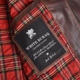 Men's Two-Tone Brown Cowhide Cafe Racer Jacket – red tartan lining with inside label
