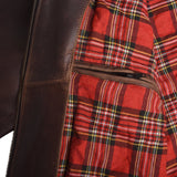 Men's Two-Tone Brown Cowhide Cafe Racer Jacket – tartan lining with inside zip pocket