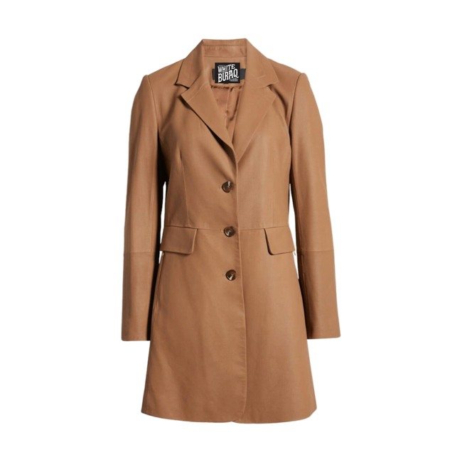 Brown long leather coat