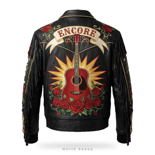 Custom Encore Embroidered Western Fringe Leather Jacket – back