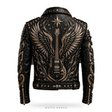 Custom Rock Guitar Studded Leather Biker Jacket – back