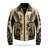 Custom Baroque Stag Embroidered Leather Bomber – front