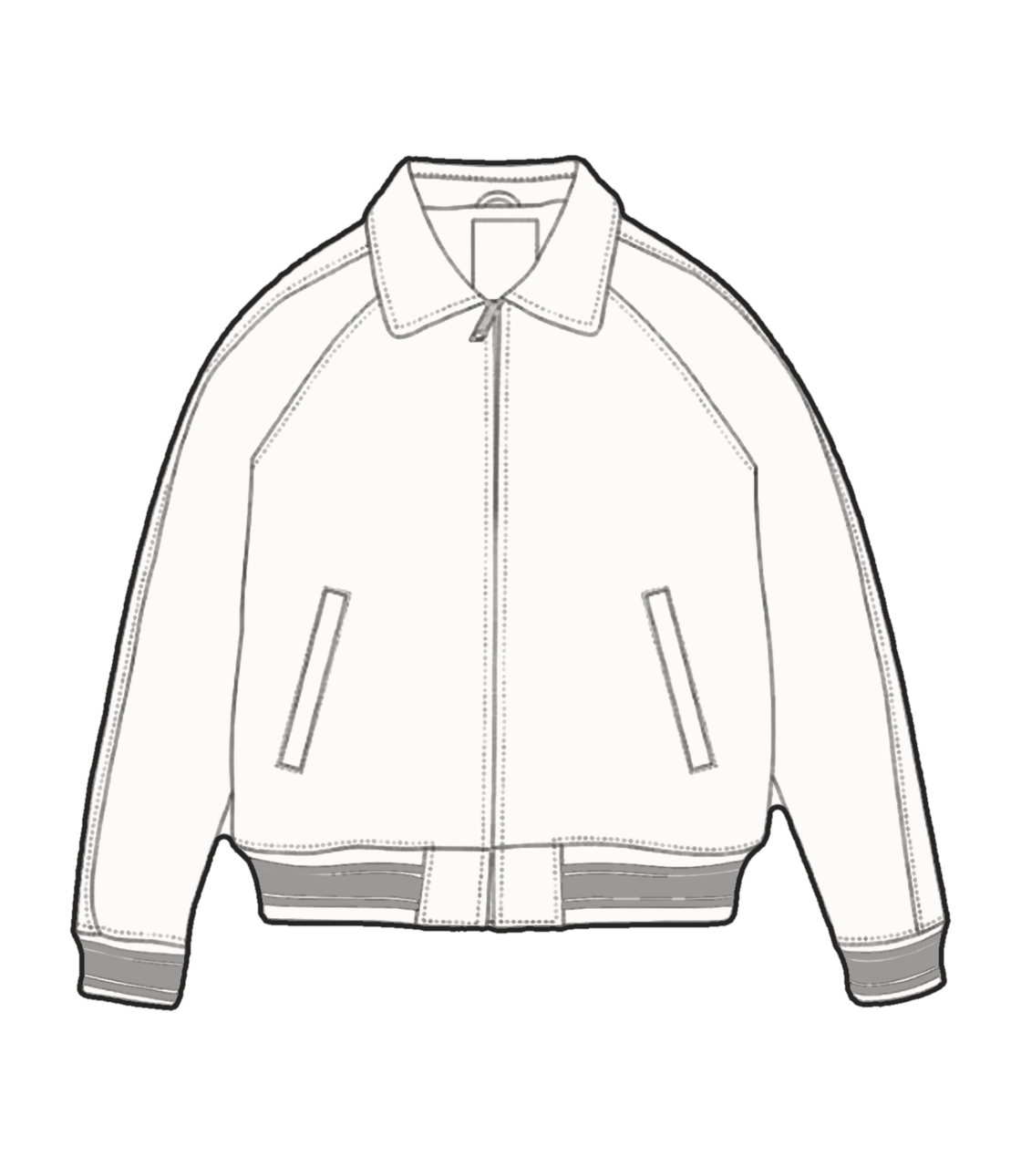 Croquis technique d’un blouson bomber en cuir
