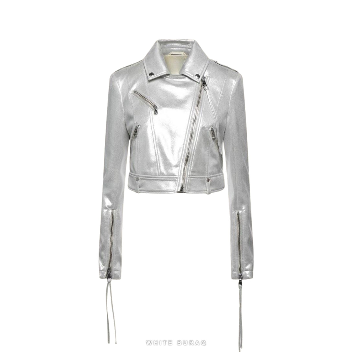 Women's Metallic Silver Lambskin Racer Jacket