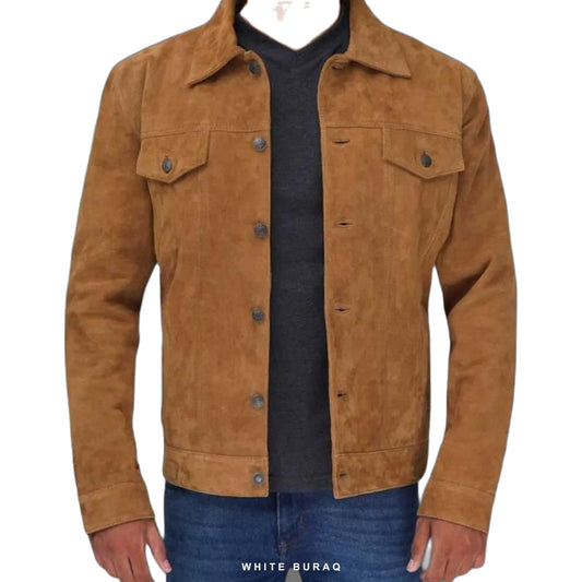 Men's Brown Suede Trucker Jacket