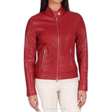 Women's Red Lambskin Leather Motorcycle Jacket