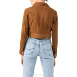 Women's Cropped Brown Suede Trucker Jacket – view 2
