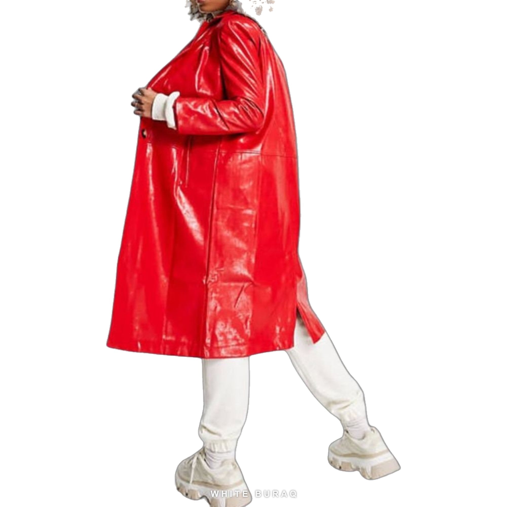 Women's Red Vegan Leather Trench Coat