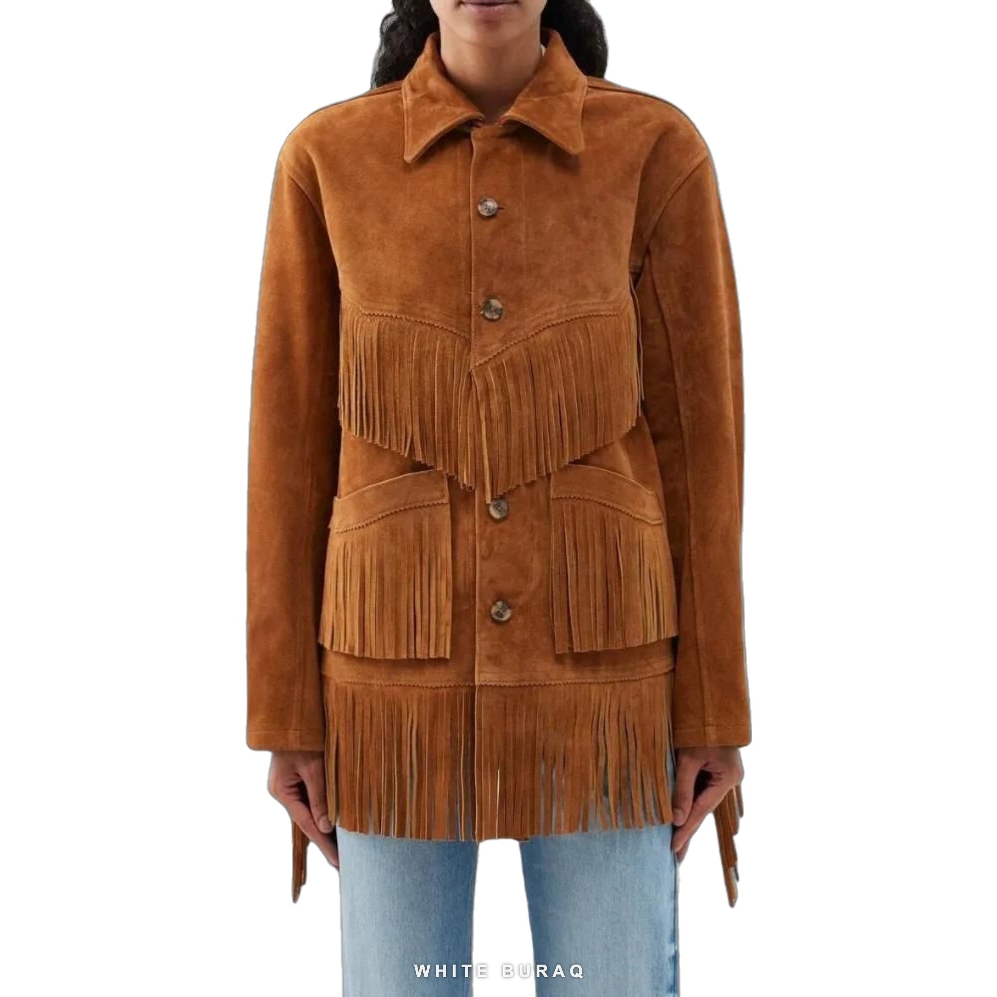 Women's Brown Suede Fringe Western Jacket