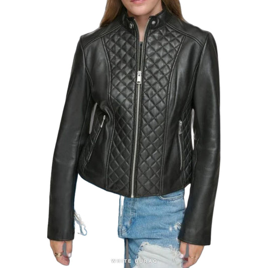 Women's Quilted Black Lambskin Leather Jacket