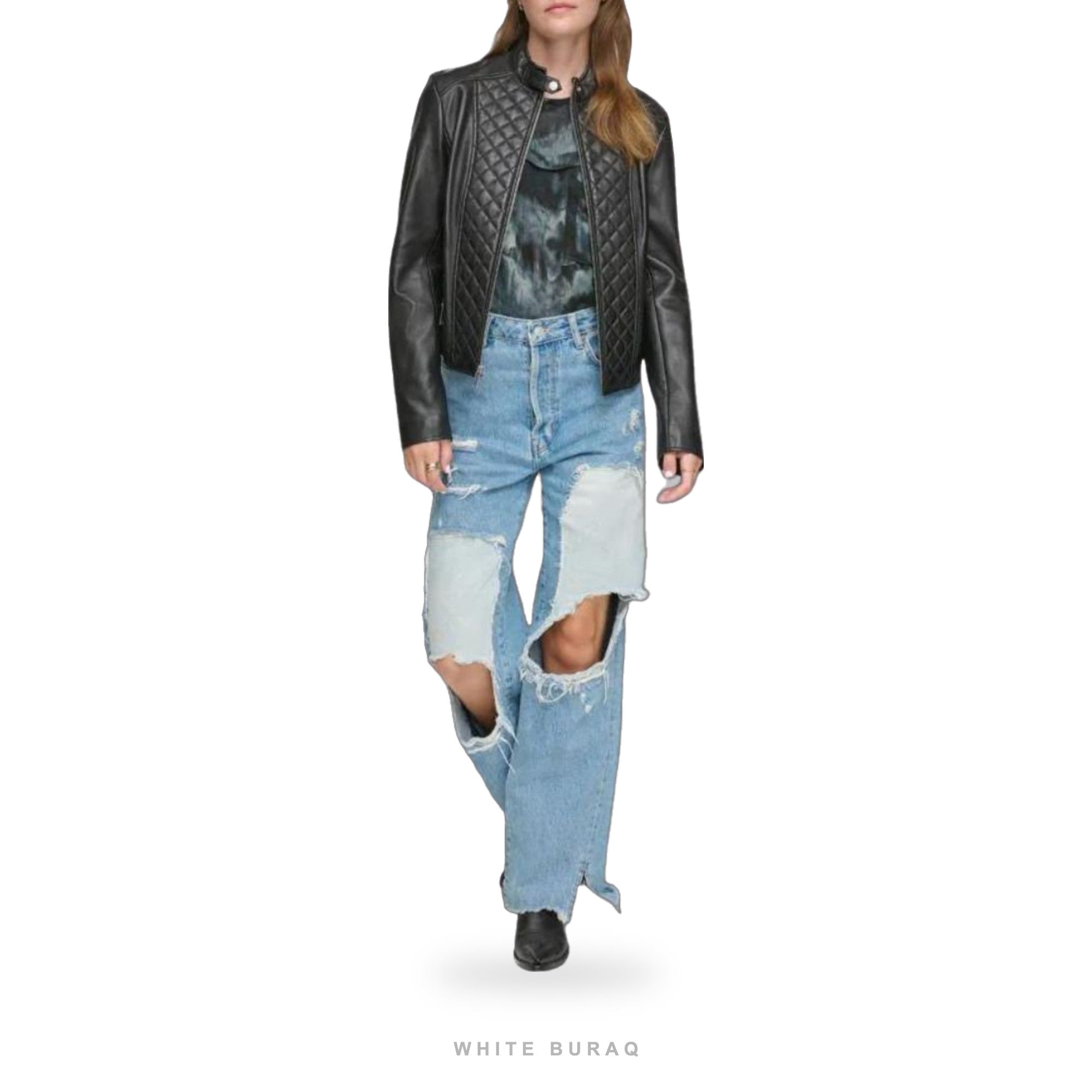 Women's Quilted Black Lambskin Leather Jacket – view 2