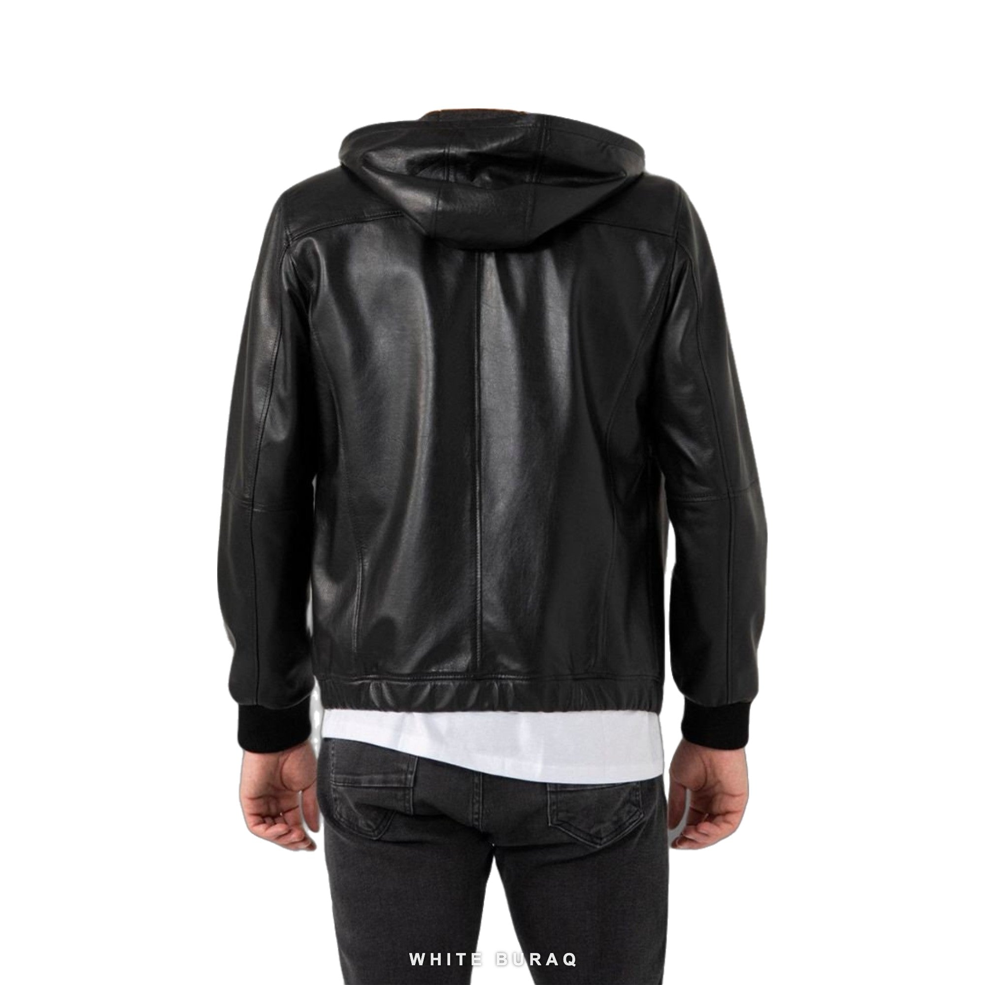 Men's Black Lambskin Leather Hooded Jacket – view 2