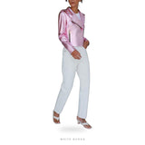 Women's Metallic Pink Lambskin Cropped Biker Jacket – view 5